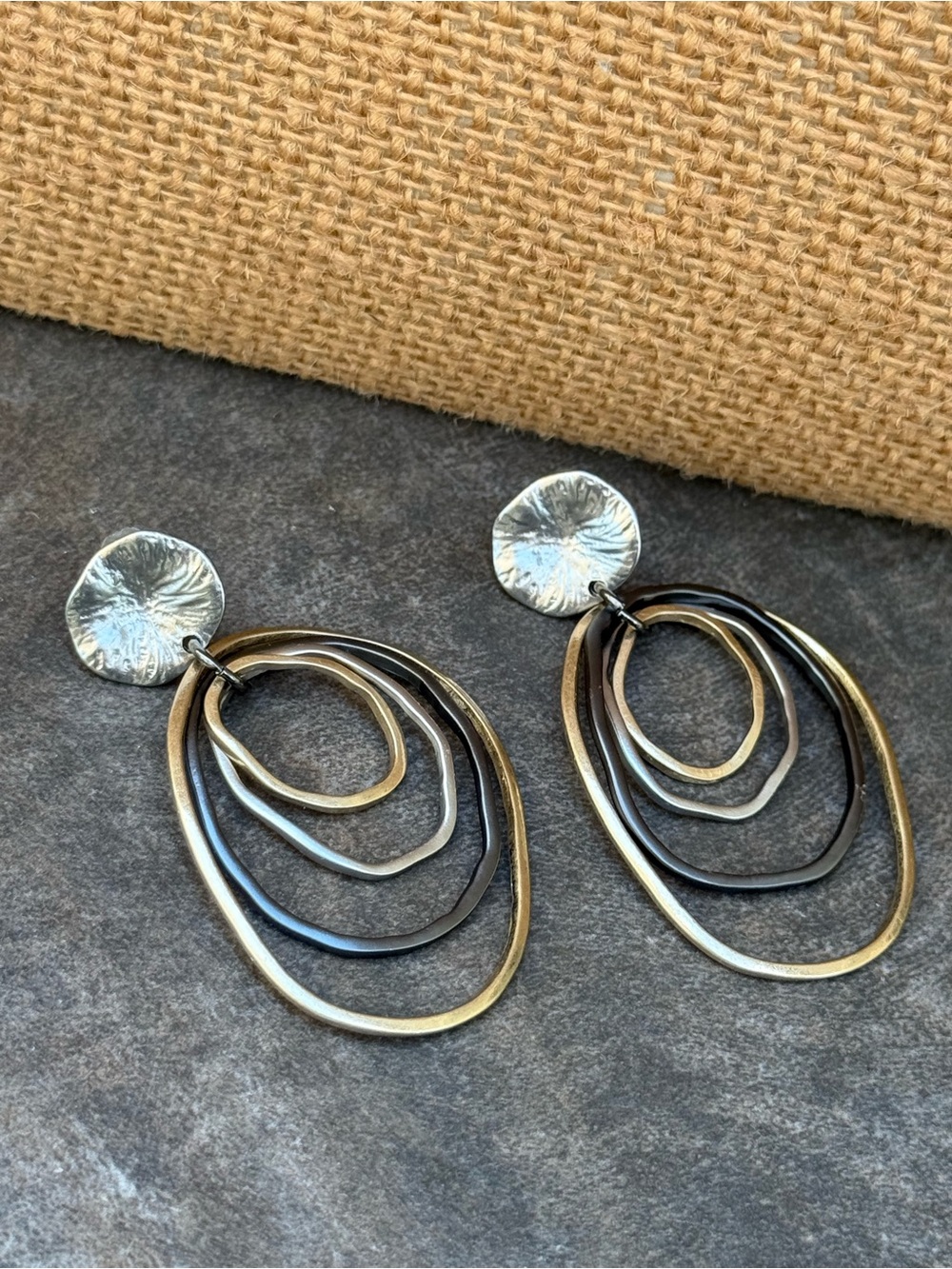 Handcrafted Mixed Metal Multi-Hoop Drop Earrings - Gold & Silver